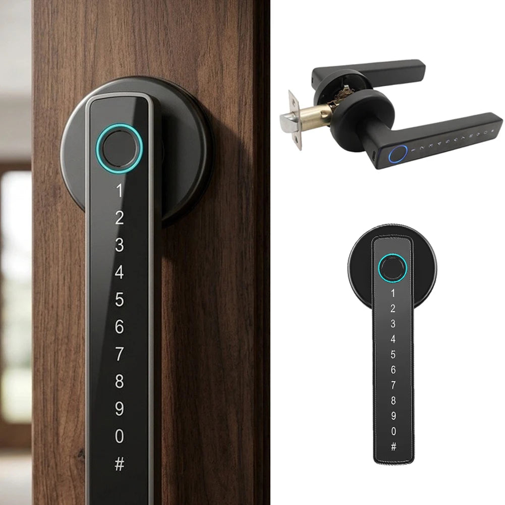 Digital Door Lock with Fingerprint Sensor USB-C Charging Port and Physical Key Override for Interior Applications