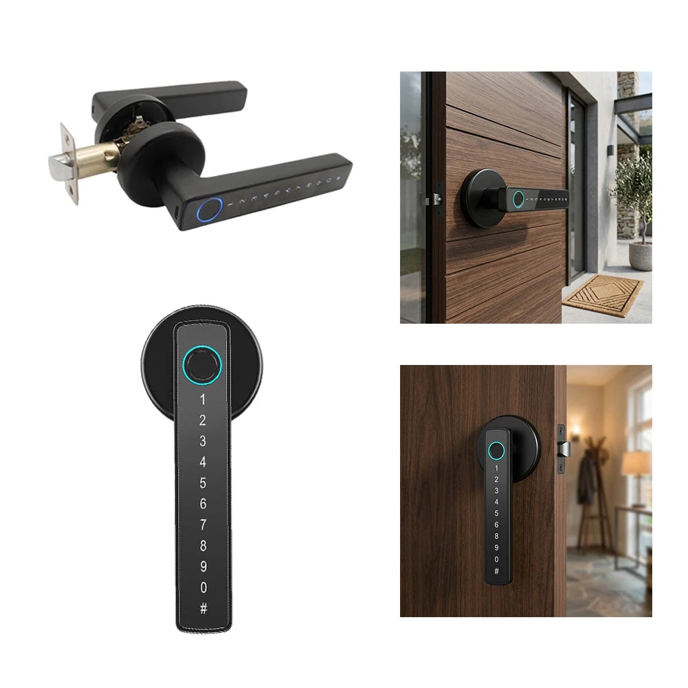 Digital Door Lock with Fingerprint Sensor USB-C Charging Port and Physical Key Override for Interior Applications